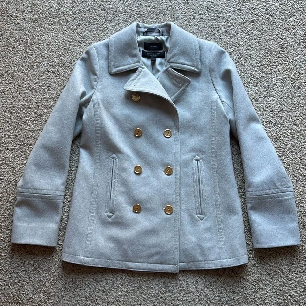J Crew Women’s Nello Gori Wool Cashmere Andover Pea Coat Gray Gold Btns Sz 8T